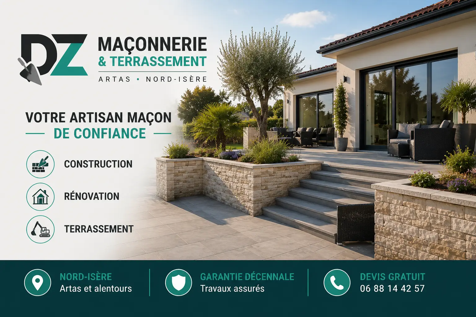 Travaux de maçonnerie et de terrassement réalisés en Nord-Isère par DZ Maçonnerie